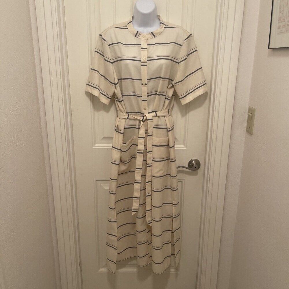 Pendleton Wool Shirt‎ Long Dress Womens L Cream,Navy,Gray Button Up Short Sleeve